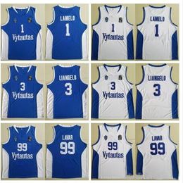 CUSTOM Mens Lithuania Prienu Vytautas Basketball Lamelo Ball Jerseys 3 Liangelo Ball Uniform 99 Lavar Ball All Stitched Team Blue White239h