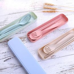 Dinnerware Sets Wheat Straw Cutlery Set Fork Spoon Chopsticks Three-piece Tableware Children Adult Portable For Outdoor Travel Suit