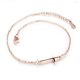 Anklets Lokaerlry Bohemia Style Summer Beach Anklet For Girls Trendy Titanium Steel Rose Gold Colour Cross Women's Jewellery LA19039