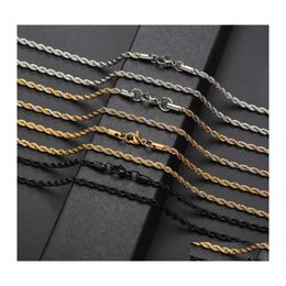 Chains Punk Hiphop Necklace Twisted Rope Stainless Steel For Women Men Gift Gold Sier Black South American Designer Jewellery Necklace Dhjv4