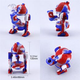 Robot Silicone Bong Water Pipes Hookahs protable glass mini bubbler bongs Hookah Free Bowl dabber tools dab rig