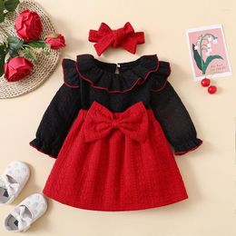 Girl Dresses Autumn Toddler Baby Girls Dress Pole-neck Ruffled Long-sleeved Infant Fashion Bow Stitched Leopard Print