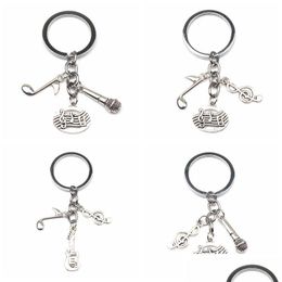 Key Rings Ancient Sier Music Teacher Ring Microphone Notes Handmade Guitar Designer Pianist Keychain Gift Jewellery Do Your Favourite D Dhcup