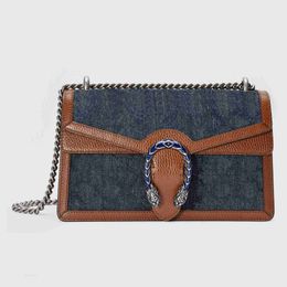 Famous classic lady messenger bags snake head shoulder bag denim letter printing design metal chain handbag clutch purses three sizes 27cm top