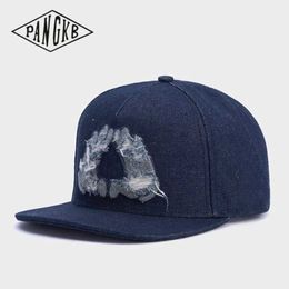 Snapbacks PANGKB Brand HDN CAP blue denim fashion Hip-Hop snapback hat for men women adult outdoor casual adjustable sun baseball cap 0105