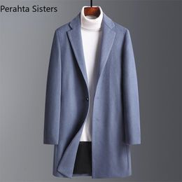 Men's Wool Blends Brand Mens Trench Coat Jackets Autumn Winter Business Casual en Coats Male Long Windbreaker Outwear Steetwear Overcoat 230105