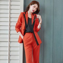 Women's Two Piece Pants High Quality Fabric Autumn Winter Formal Women Business Suits Professional OL Styles Blazers Female Trousers Set Plu