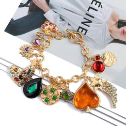 Charm Bracelets Big Statement Colourful Crystal Pearl Mixed Charms Fashion Gold Bangles Bracelet Street Trendy Jewellery