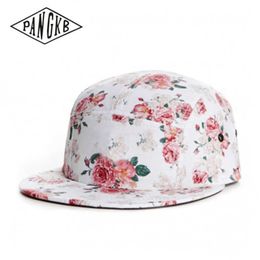 Snapbacks PANGKB Brand sun hats PARIS 5 PANEL CAP white pink flower adult outdoor casual baseball cap sports snapback hat for men women 0105