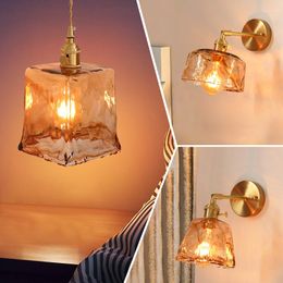 Wall Lamps Glass Lampshade Retro Brass Body Bedroom Bedside Reading Light Sofa Background Entrance Corridor Vanity Lights