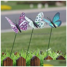 Garden Decorations 25 Pcs/Bunch Luminous Butterflies Yard Planter Colorf Butterfly Stakes Decoration Outdoor Decor Flower Pots Y0914 Dhzpm