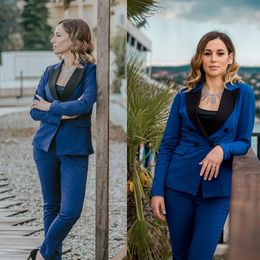 Black Blue Women Pants Suits Slim Fit Celebrity Outfits Evening Party Mother of the Bride Wedding Formal 2 pcs