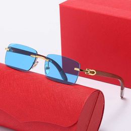 Luxury Designer Sunglasses Eyeglasses Frames Wooden with Metal Frameless Rimless Rectangular Shape for men woman Buffalo Horn Glasses good