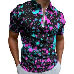 Polos para hombres Neon pintura salpicaduras polo polo rosa y azul camisa casual de verano street mangas cortas camisetas estampadas estampadas