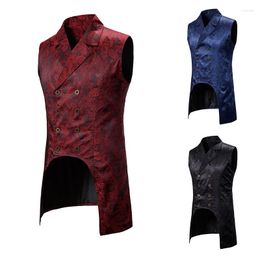 Men's Vests Men Victorian Suit Vest Double Breasted Lapel Steampunk Man Gothic Jacquard Brocade Waistcoat Sleeveless Tailcoat