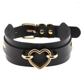 Choker Fashion Sexy Leather Necklace Gift For Women Heart Metal Laser Collar Chocker Jewelry