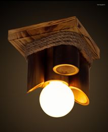 Ceiling Lights American Style Light Vintage Balcony Lamp Wood Chinese Bamboo Fashion Rope Lamps