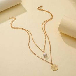 Pendant Necklaces Fashion Jewellery Double Layer Shell Bead Retro Metal Coin Necklace