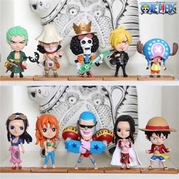 Action Toy Figures One Piece Figure Luffy Zoro Sanji Cartoons Q Version Cute Anime Action Figure Modle PVC Collection Dolls Children Birthday Gift T230105