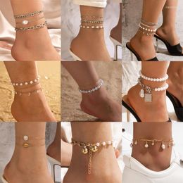 Anklets Luxury Pearl Stone Tassel Multilayer Thick Foot Chain Geometry Adjustable Barefoot Sandals Boho Jewellery For Wom