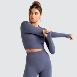 Active Shirts Women Sportswear Long Sleeve Gym Crop Top Sports Yoga Winter Warm Tights Seamless Fitness Bra Workout Tops