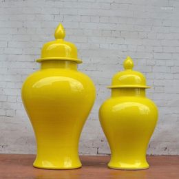 Storage Bottles Yellow Art Jingdezhen Temple Jar Vase Ceramic Porcelain Ginger Wedding Gift Antique Pot Favour Glazed