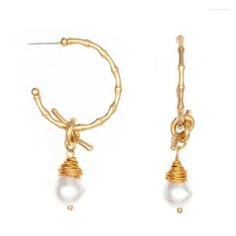 Hoop Earrings Jaeeyin 2023 Arrivals Bamboo Gold Color White Pearl Wire Wrape Twist Dangle Removable Gift For Women Girlfriend