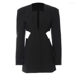 Women's Suits Women Blazer Hollow Out Asymmetrical Black Blazers And Jackets Irregular Vintage Sexy Long Winter Coat