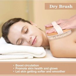 Natural Exfoliating Bristle Bath Brush Wooden Body Massage SPA Dry Brush - Bathes Set Bathing Body New