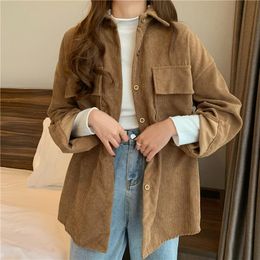 Women's Jackets For Women Corduroy Outerwear French Style Turn Down Collar Trench Coat Solid Loose Long Sleeves CoatSpring And Autumn
