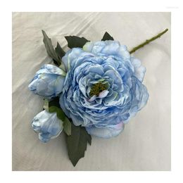 Decorative Flowers Simulation Blue Flower Artificial Peony Branch Wedding Bride Floral Focal Edge Silk Peonys Fake Home Garden Decoration