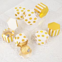 Gift Wrap 10/20/30pc Mini Golden Stripe Dots Box Bronzing Colour Hexagon Chocolate Dragee Packaging Happy Birthday Party Decor