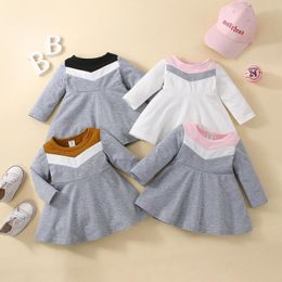 Girl Dresses FOCUSNORM 0-24M Autumn Baby Girls Cute Dress 4 Colors Long Sleeve Patchwork High Waist Knee Length A-Line