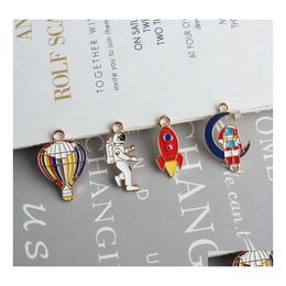 Charms Zinc Alloy Diy Jewelry Findings Ornament Accessories Enamel 40Pcs Kawaii Metal Rocket Astronaut Spaceman Earring Pendant Drop Dhujh