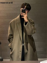 Men's Wool Blends Mauroicardi Autumn Winter Long Loose Casual Black Brown Warm Soft Woolen Trench Coat Men Double Breasted Korean Fashion 230106