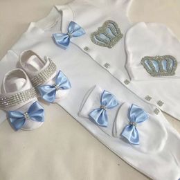 Clothing Sets Dollbling born Set Baby s Crown 0 3 Months Hat Bodysuits Gloves Shoes 4 Parts Boy Girl Jumpsuit 230106