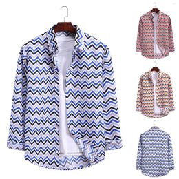 Men's T Shirts Men's Fashion Striped Long Sleeve Turn-down Collar Casual Shirt Top