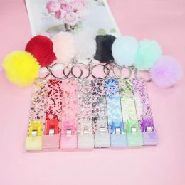 ATM Card Puller Key Rings Acrylic Credit Card Grabber Party Favour with Rabbit Fur Ball Keychain new