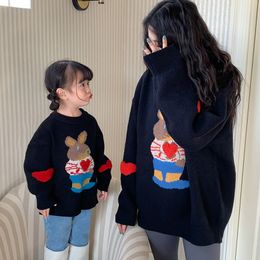 Clothing Sets 4089E Parent child Sweater Winter Cartoon Rabbit Elegant Lazy Mother Child 1 7Year Girl's Pullover 230105