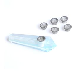 Hjt Whole Women Modern Custom Smoking Pipes Natural Opal Crystal Quartz Healing Tobacco Pipes avec 5 filtres en m￩tal253o
