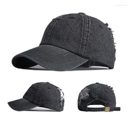 Ball Caps Fashion Unisex Washed Denim Baseball Cap Distressed Ripped Hole Adjustable Snapback Hat Hip Hop Outdoor Sports Hats Gorras