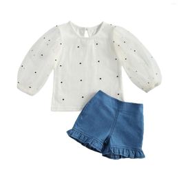 Clothing Sets 2023 Baby Summer Infant Kids Girls 2pcs Clothes Set Mesh Puff Long Sleeve Dots Shirt Ruffled Shorts Outfits