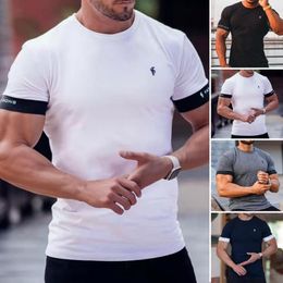 Men's Casual Shirts Summer Men T-shirt Short Sleeve Contrast Color O Neck Slim Fit Male Sports Oversized Tops For Gym Streetwear