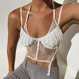 Women's Tanks Women's Y2k Clothes Sexy Lace Mesh Patchwork Corset Open Back Slim Fit Cropped Camisole Fashion Tops