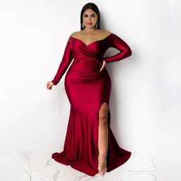 Plus Size Dresses Women Party Off Shoulder Split Club Dress 2023 Fall Casual Evening Robe Female Luxury Gown Designer Clothing