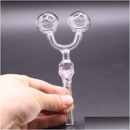 Smoking Pipes Pink Skl Double Oil Burner Glass Pipe Tube Water For Hookah Shisha Rigs Tobacco Cigarettes Hand Bong Drop Delivery Hom Dh1Wv