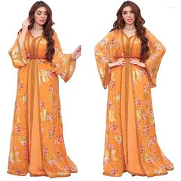 Ethnic Clothing Abayas Printed Floral Muslim Hijab Dress Moroccan Jalabiya Women Islamic Clothes Kaftan Evening Gown Turkey Dubai Ramadan