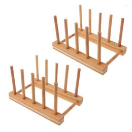 Kitchen Storage 2X Dish Rack Pots Wooden Plate Stand Wood Cup Display Drainer Holder
