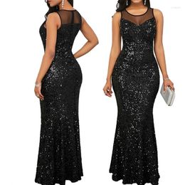 Casual Dresses 2023 Sexy Black Sequins Shinny Long Dress Women Sleeveless Elegant Evening Maxi Mermaid