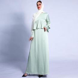 Ethnic Clothing Wepbel Satin Muslim Dress A-line Abaya Double-Layer Bell Sleeve Ramadan Islamic Maxi Women Kaftan